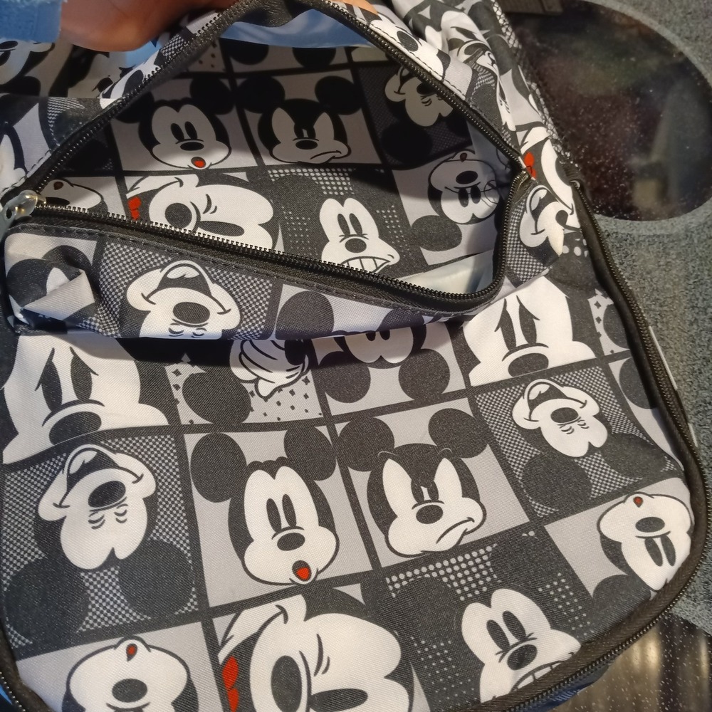 Disney Mickey Mouse Kids Backpack Black White Comic Grid Print 16 Inch Bag - Picture 5 of 15